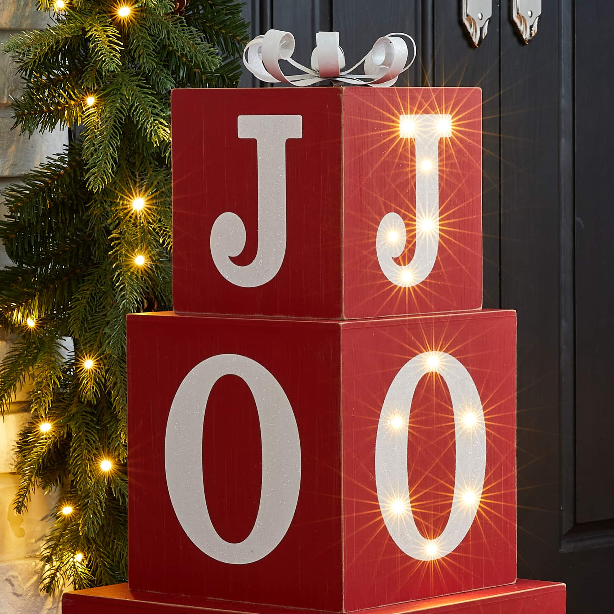 Glitzhome® 32" Lighted Wooden Block JOY Porch Sign